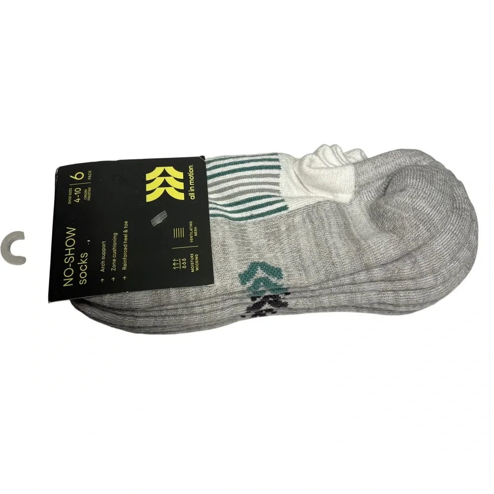 All in Motion Womens No-Show Athletic Socks 6 Pack Gray White 4-10